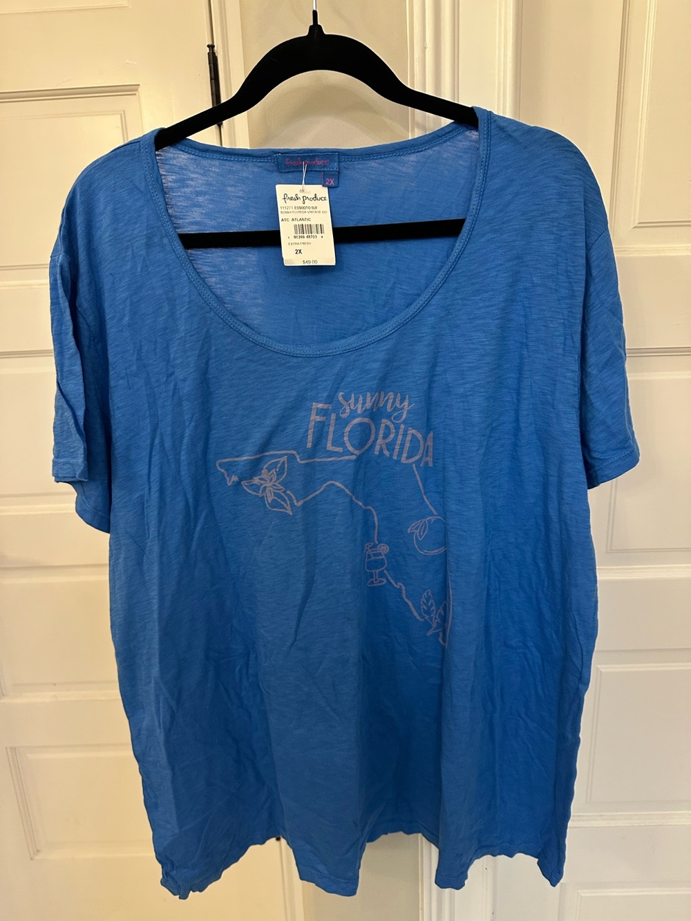 NEW Fresh Produce Women 2X Sunny Florida 100% Cotton Vintage T Shirt Blue Beach